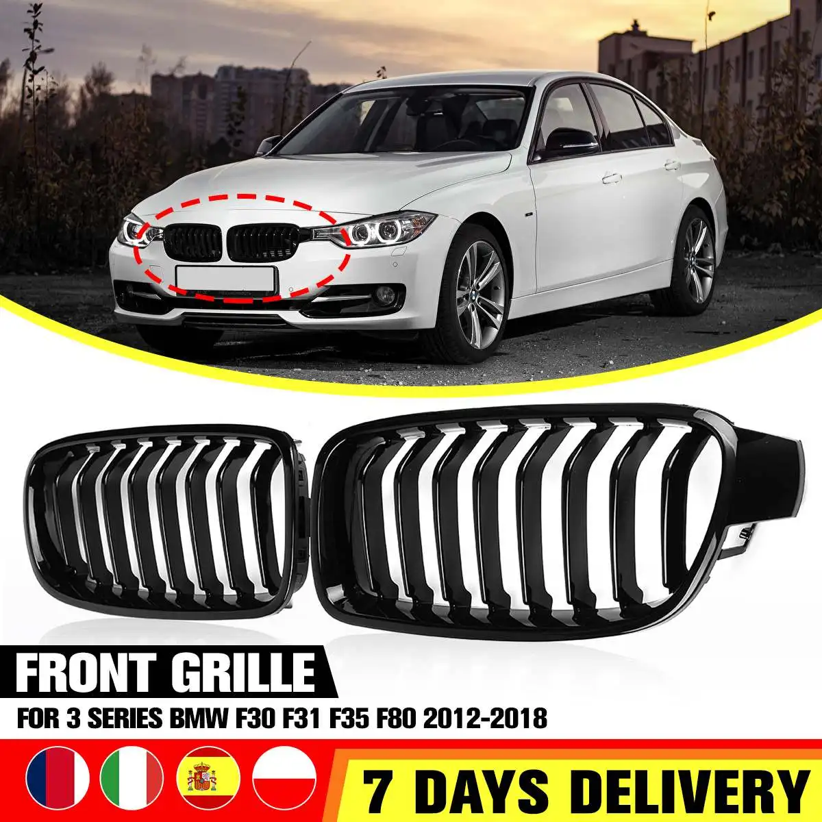 

Pair Gloss Black Front Kidney Grille Grille For 3 Series BMW F30 F31 F35 F80 2012 2013 2014 2015 2016 2017 2018 Racing Grills