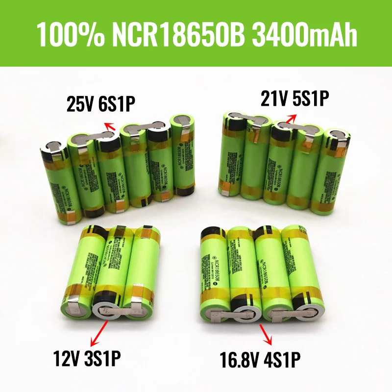 

Original NCR18650B 3400mah Battery for 12V 16.8V 21V Battery Screwdriver Battery with Weld Soldering Strip Customize Battery