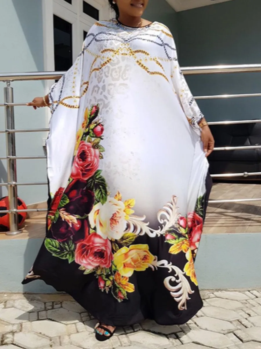 

Платье-макси с цветочным принтом, рукавом летучая мышь и цепочкой