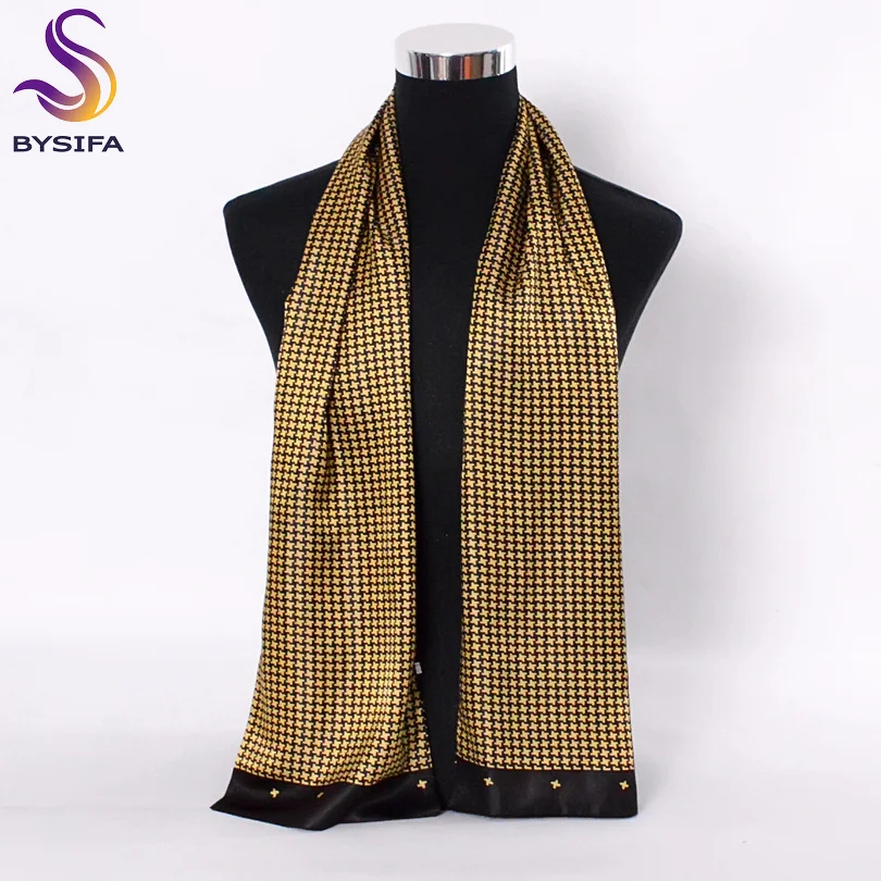 

[] Men Black old Silk Scarves Winter Fasion Accessories 100% Natural Silk Male Plaid Lon Scarves Cravat 160*26cm