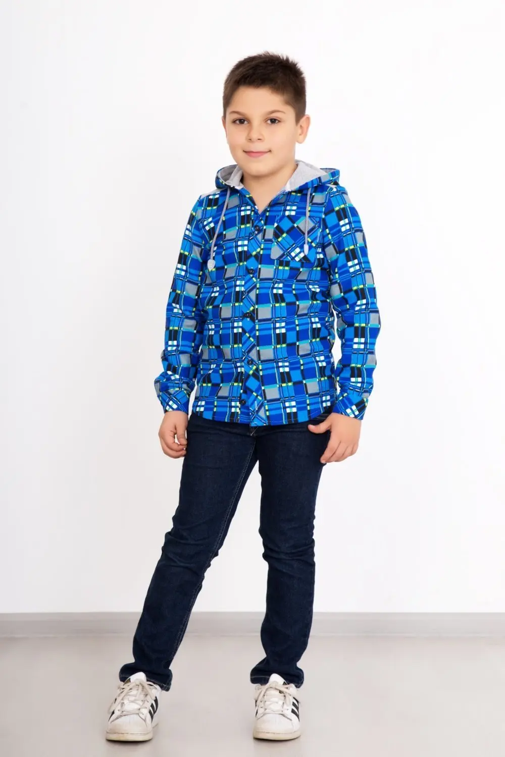 Детская рубашка 30-36 размеры Фланель с капюшоном на пуговицах и длинным рукавом |