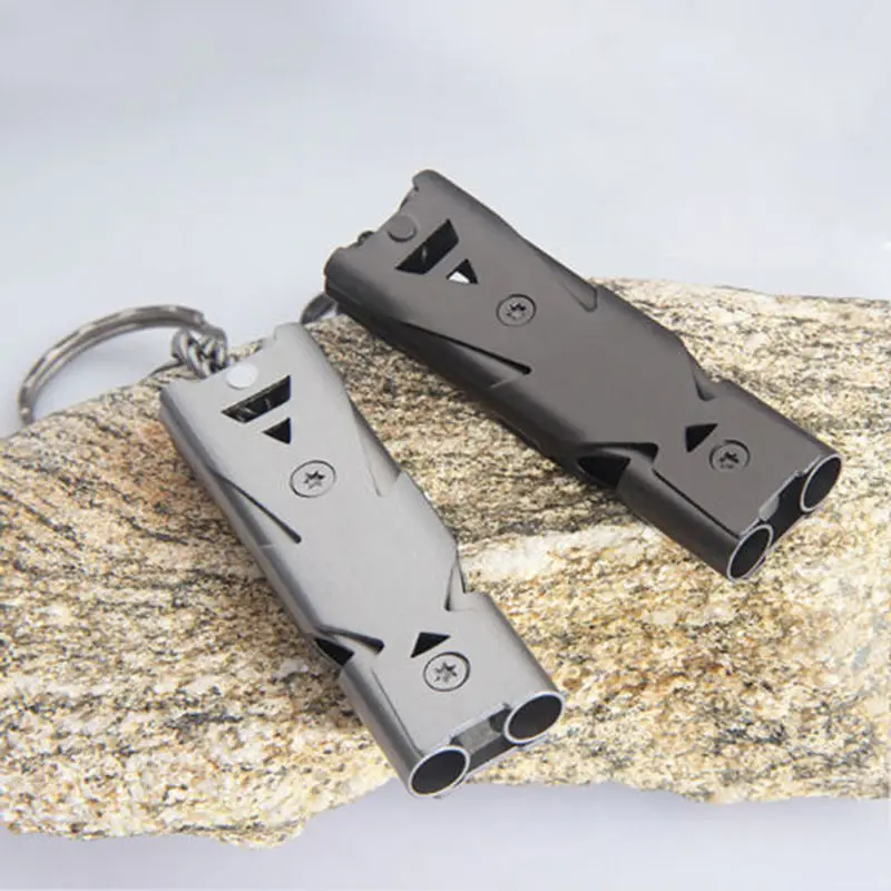 

Outdoor Survival Whistle High Decibel Double Pipe Whistle Stainless Steel Keychain Cheerleading Emergency Multifunction Tools