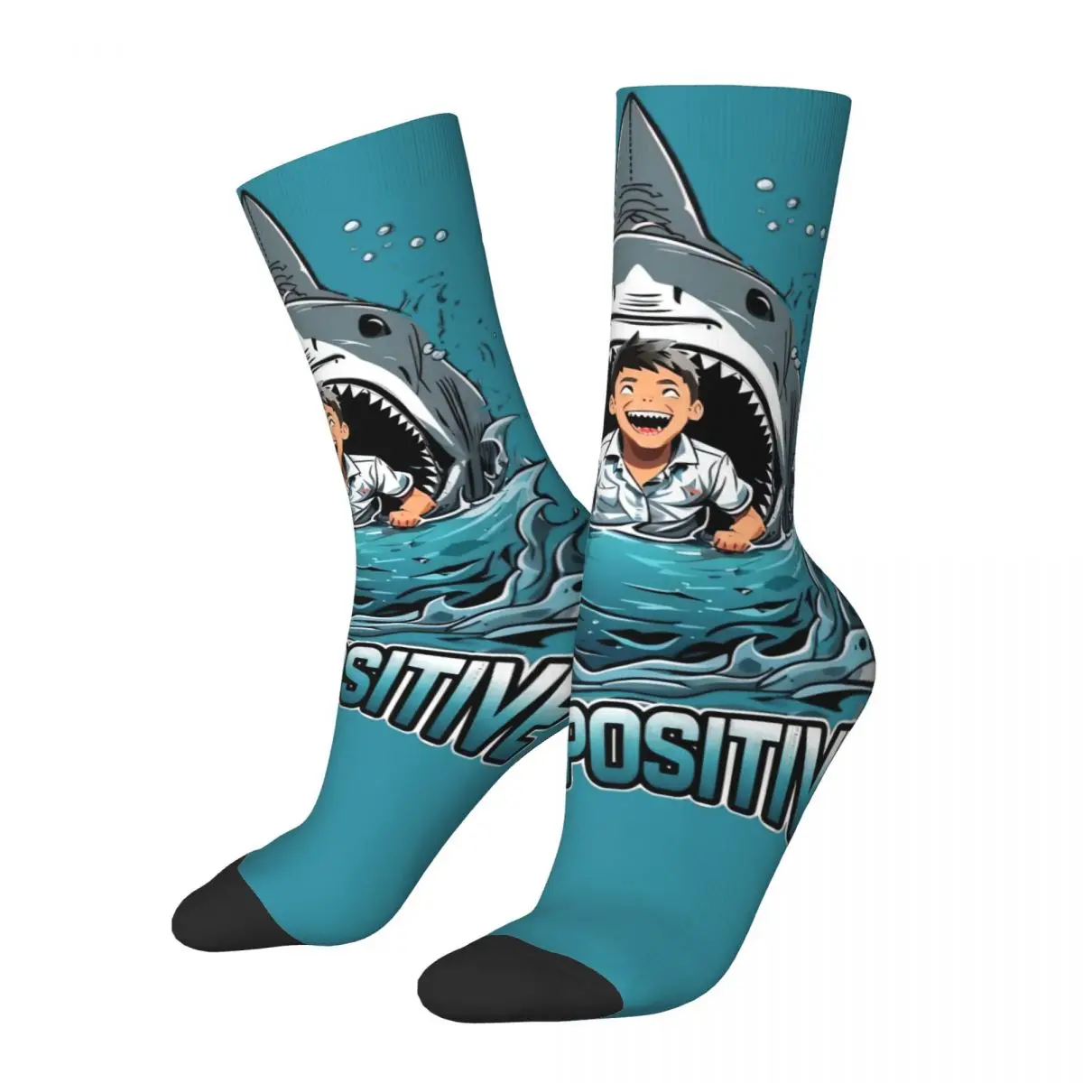 Stay Positive Shark And Boy Accessories Crew Socks Cozy Cute Funny Graphic Long Socks Cotton for Unisex Birthday Gifts Idea