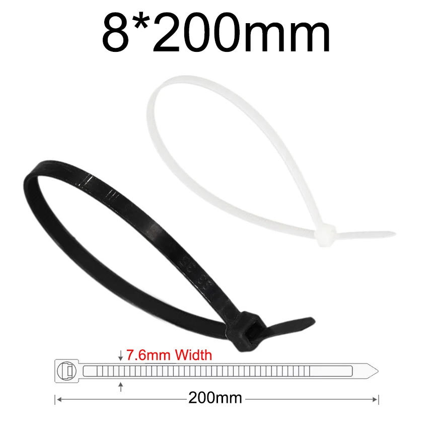 

8*200/250/300/350/400/450/500/550 мм, ширина 7,6 мм, черный, белый, самоблокирующийся нейлоновый пластиковый ремешок, застежка-молния, кабельная стяжка
