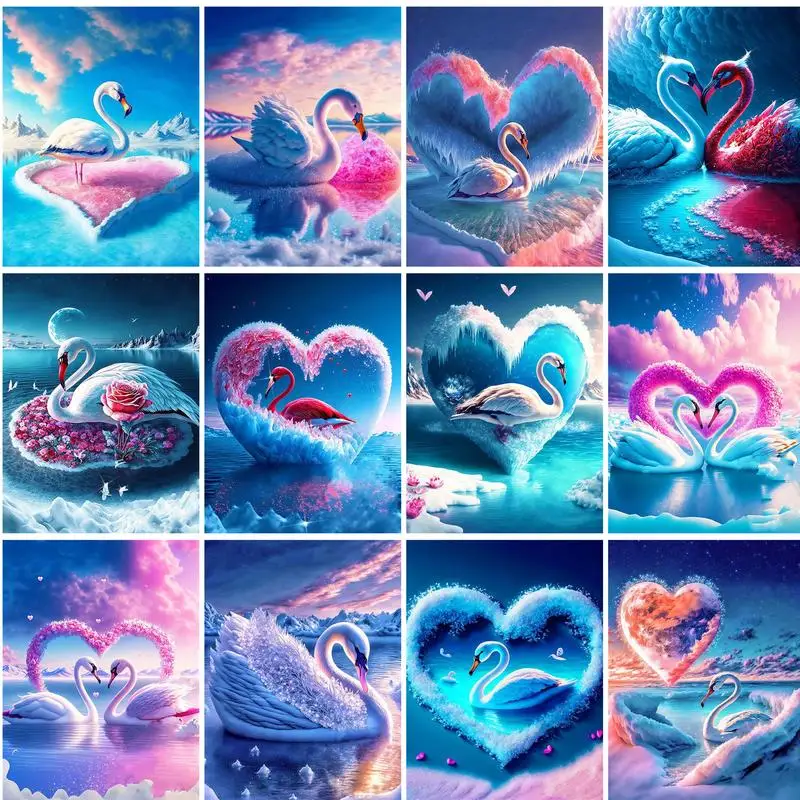 

PhotoCustom Paint By Number Swan Wall Art DIY Frame On Canvas Picture By Numbers Animal Acrylic Canvas Children's Room Decor