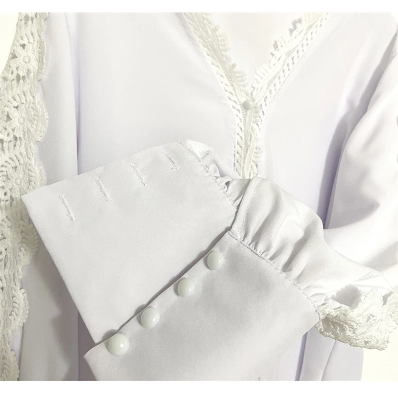 Элегантная белая кружевная женская блузка FANIECES сезон весна-осень пикантная