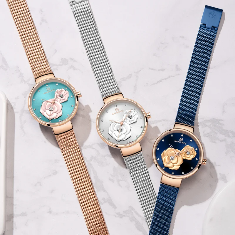 

Women Watch Top Luxury Brand Steel Mesh Waterproof Ladies Watches Flower Quartz Female Wristwatch Charming Girl Clock