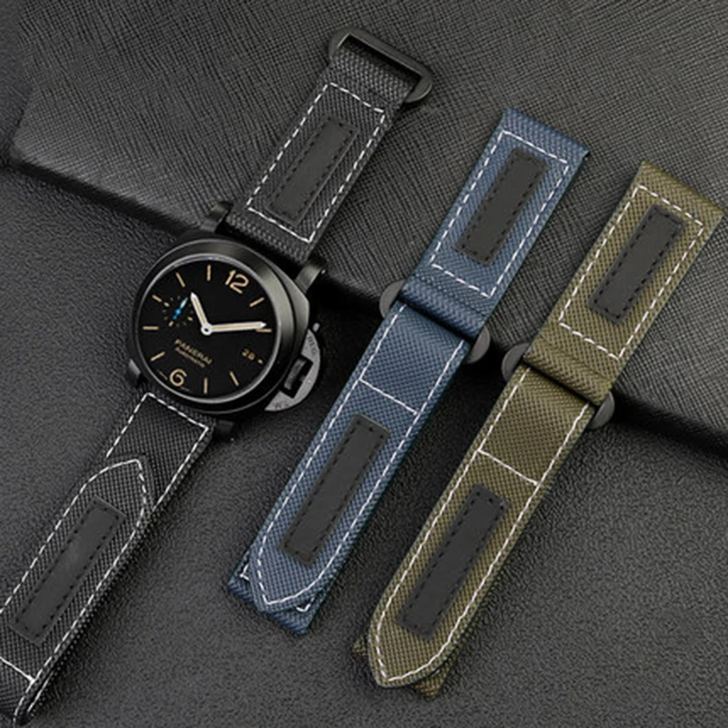 PAM01118 PAM01119 Nylon Watch Band For Panerai Canvas Leather Watch Strap Waterproof  Wrist Band Men Accessories 24mm