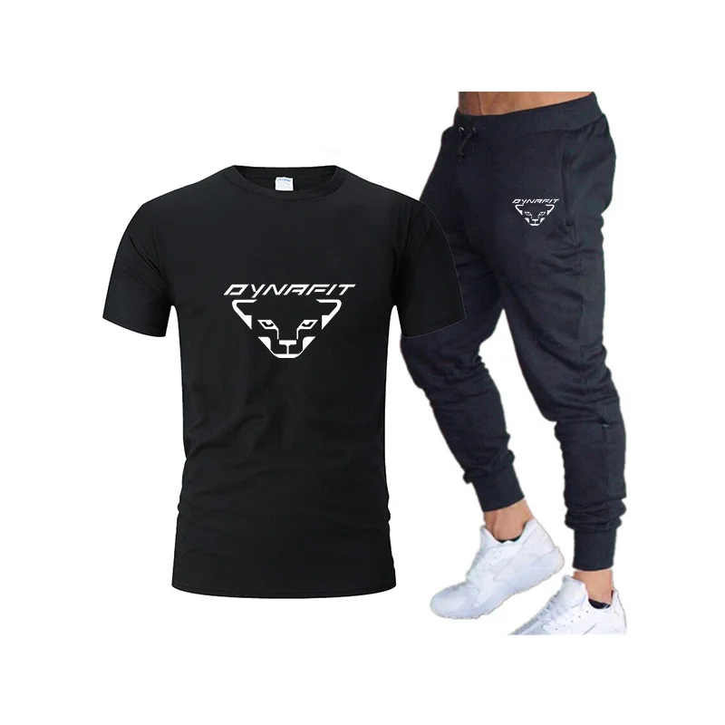 

2023 Men's Two-piece Sportswear Suit DYNAFIT Short Slved Casual T-shirt and Pants Summer Sports Fitness Jogging Men Sets