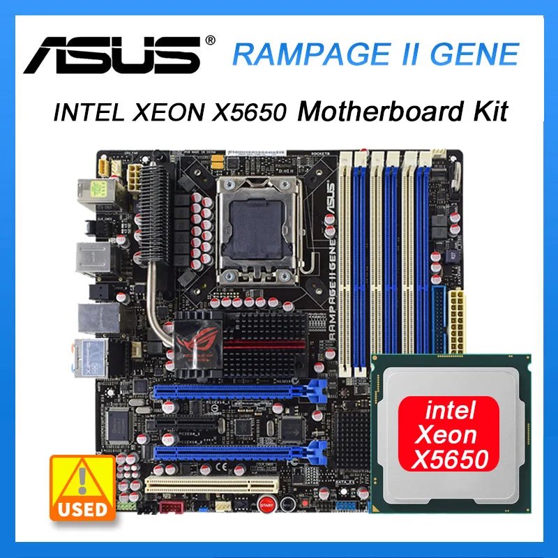 

LGA 1366 Motherboard ASUS Rampage II Gene Motherboard kit with Intel Xeon X5650 processor DDR3 Intel X58 Motherboard kit USB2.0