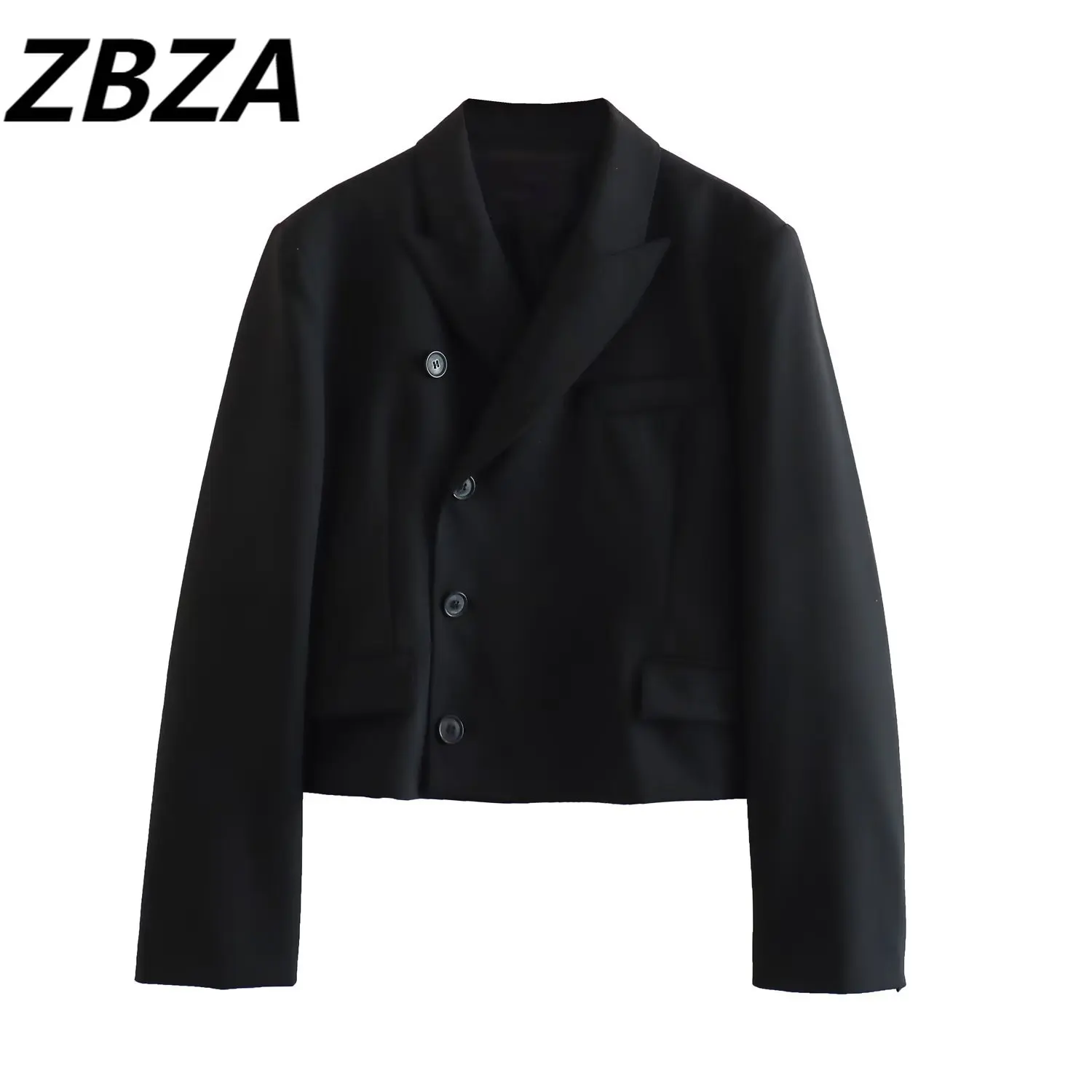 

ZBZA Women 2023 New Fashion Chic Vintage Single-breasted Long Sleeve Pockets Blended Short Paragraph Blazer Coat Female