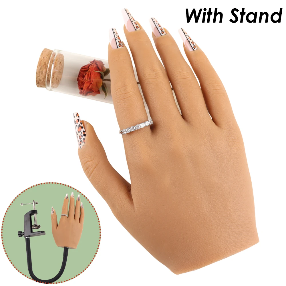 Silicone Fake Hands Model With Stand Realistic Nail Art Practice Hand Can Insert False Nails Nail Art Tools Nails Accesorios