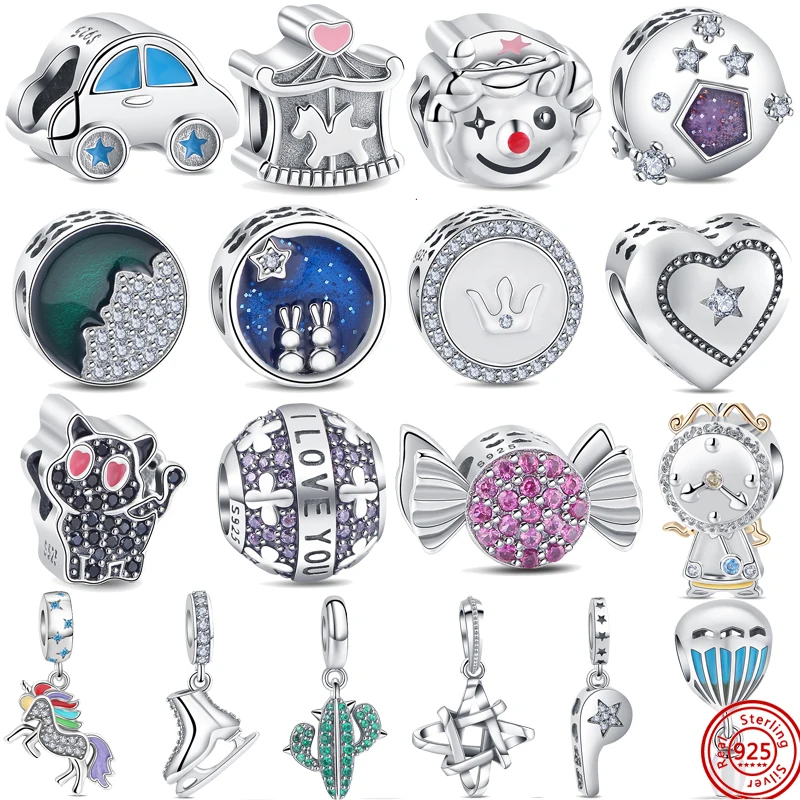 Original Design 925 Silver Cactus Candy Car Alarm Clock Charm Pendant Bead Fit Original S925 Brand Bracelet DIY Women Jewelry