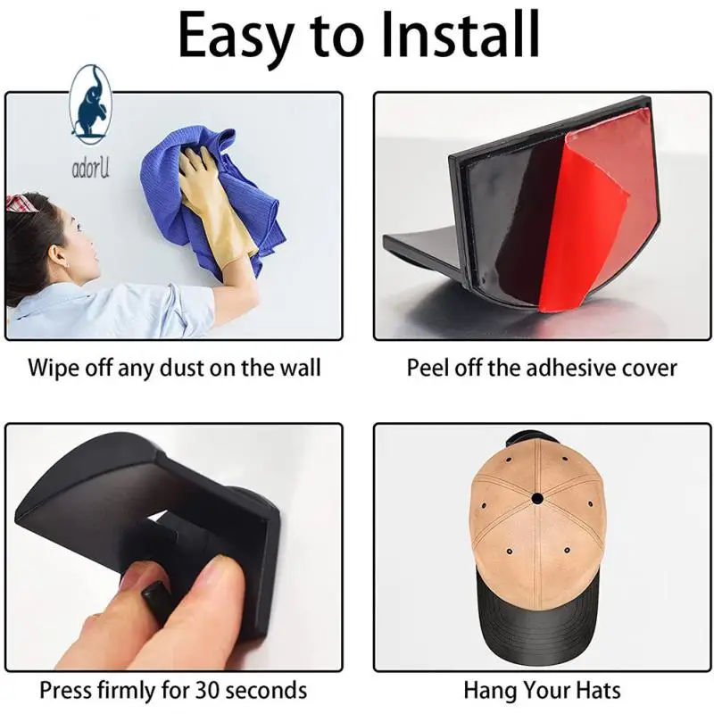 

Wall Mounted Baseball Caps Hook Self Adhesive Hat Rack Baseball Cap Organizer Cap Holder Minimalist Design Hat Shelf No Drilling