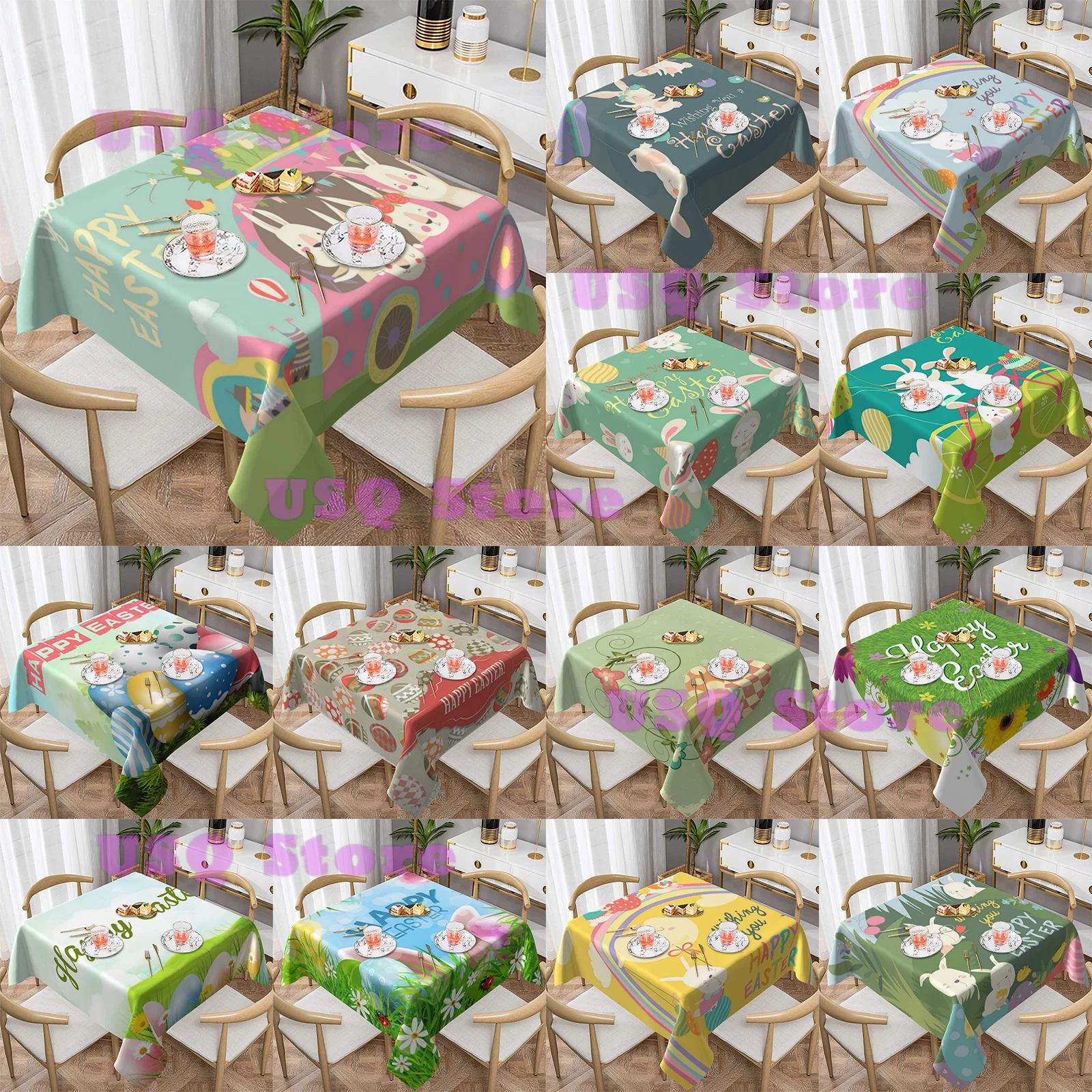 

Easter Tablecloth Easter Bunny Eggs Square Tablecloth for Kitchen Dining Room Party Table Cover Home Decor Party Decoration
