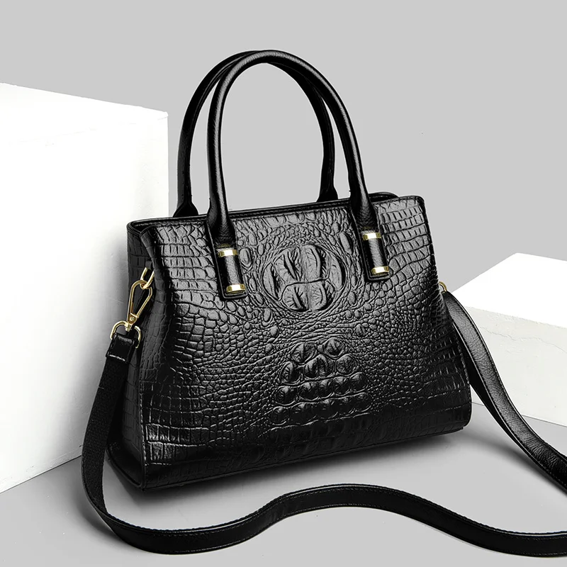 

Женская сумка с крокодиловым узором, новая простая и универсальная черная сумка-мессенджер на одно плечо в атмосферном стиле для матерей