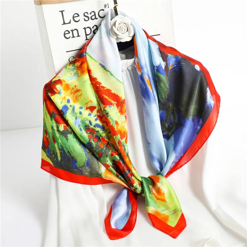 

Elegant Kerchief Hijab Scarfs For Ladies Square Shawls and Wraps Neck Scarves 90*90cm Fashion Headband Bandana Head Scarf Female