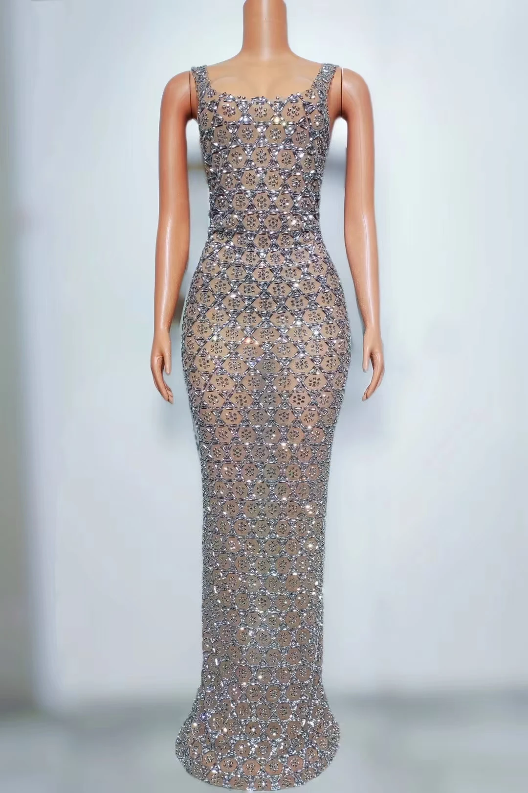 Блестящее женское привлекательное Сетчатое вечернее платье без рукавов для