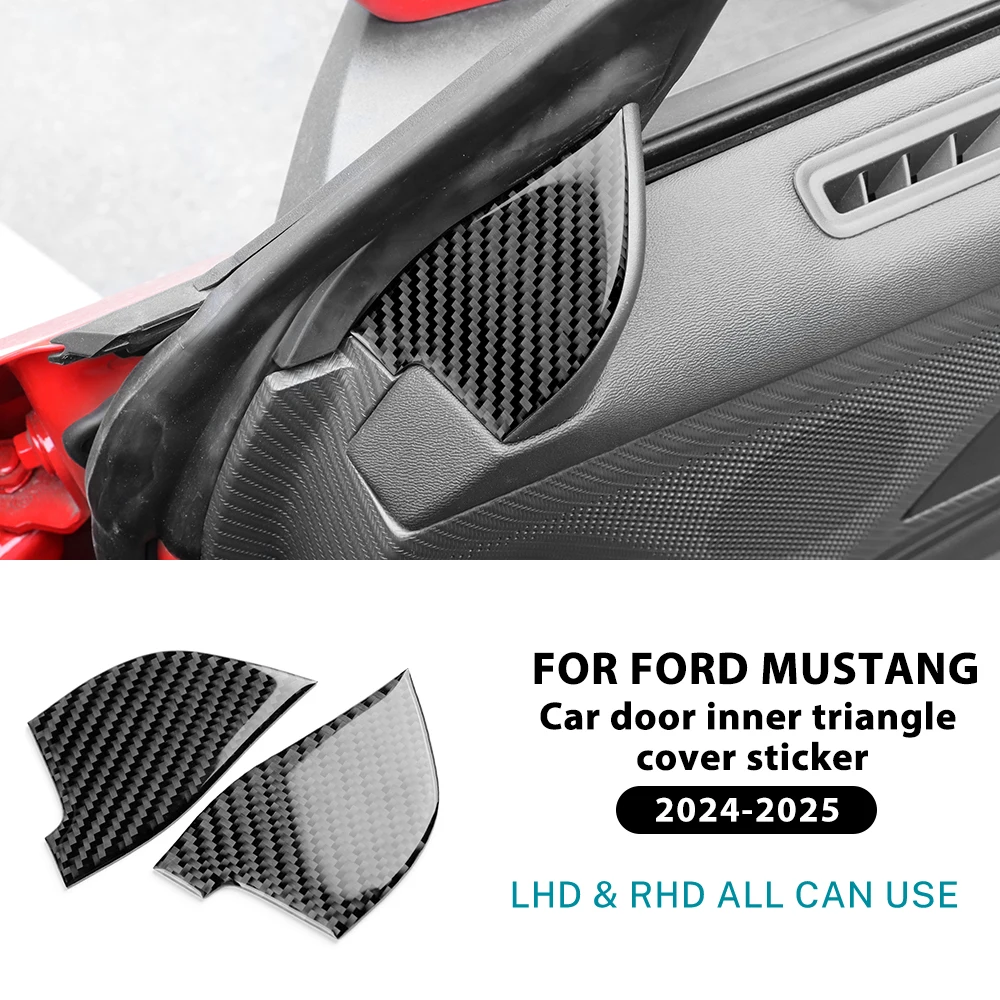 

Настоящая мягкая наклейка из углеродного волокна для Ford Mustang GT Dark Horse EcoBoost 2024 2025 2026 LHD RHD, внутренняя треугольная панель двери автомобиля, отделка