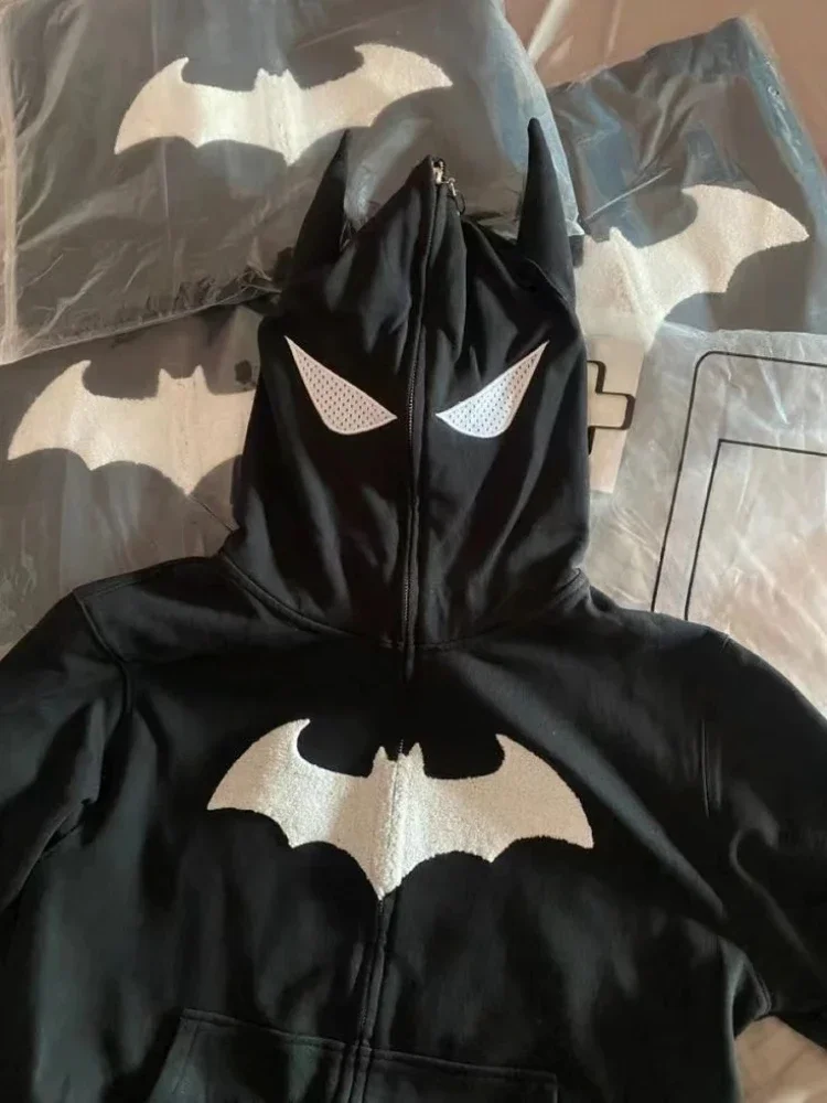 

Y2k Korean Kpop Goth Bat Black Top Zip Up Hoodie Streetwear Zipper Hooded Grunge Hoodies Sweatshirts Women Emo Clothes Oversized