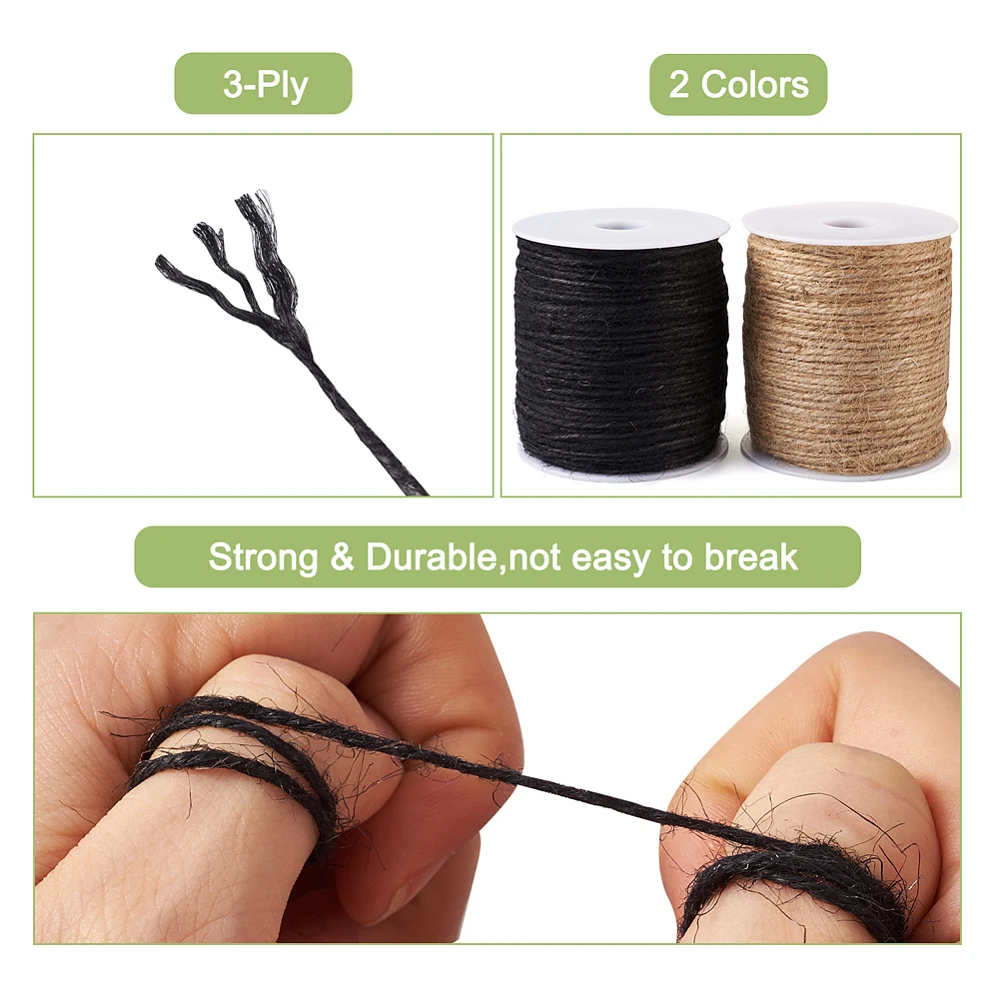 2Roll 2mm Jute Cord String Jute Twine 3-Ply for DIY Macrame Craft Wedding Home Decoration Burlap Ribbon Handwork Gift Wrapping