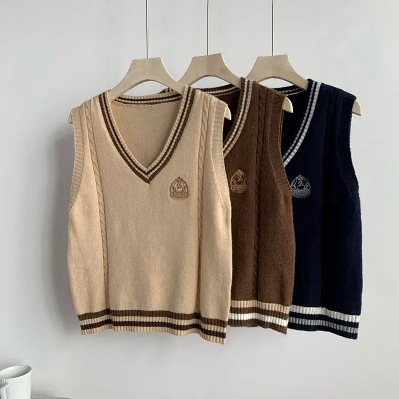 Вязаный жилет в студенческом стиле для женщин весна-осень 2024 новая свободная