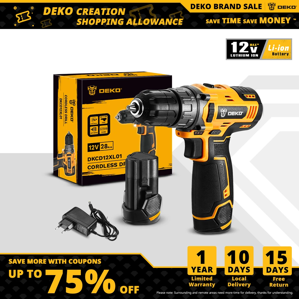 DEKO Новый 12V DKCD12XL01 1.5AH дрель с литий-ионной батареей 18 + 1 настройки