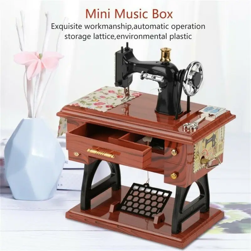 

Portable Sewing Machine Sky City Retro Sewing Machine Gift Music Box Creative Birthday Gift for Girlfriend Friends Mom Music Box