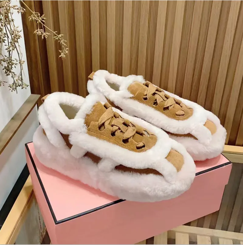 Runway Diamond Thick Sole Lefu Shoes Women's Round Head Genuine Leather One Step Pedal Designer High Heel Autumn Shoes 2023