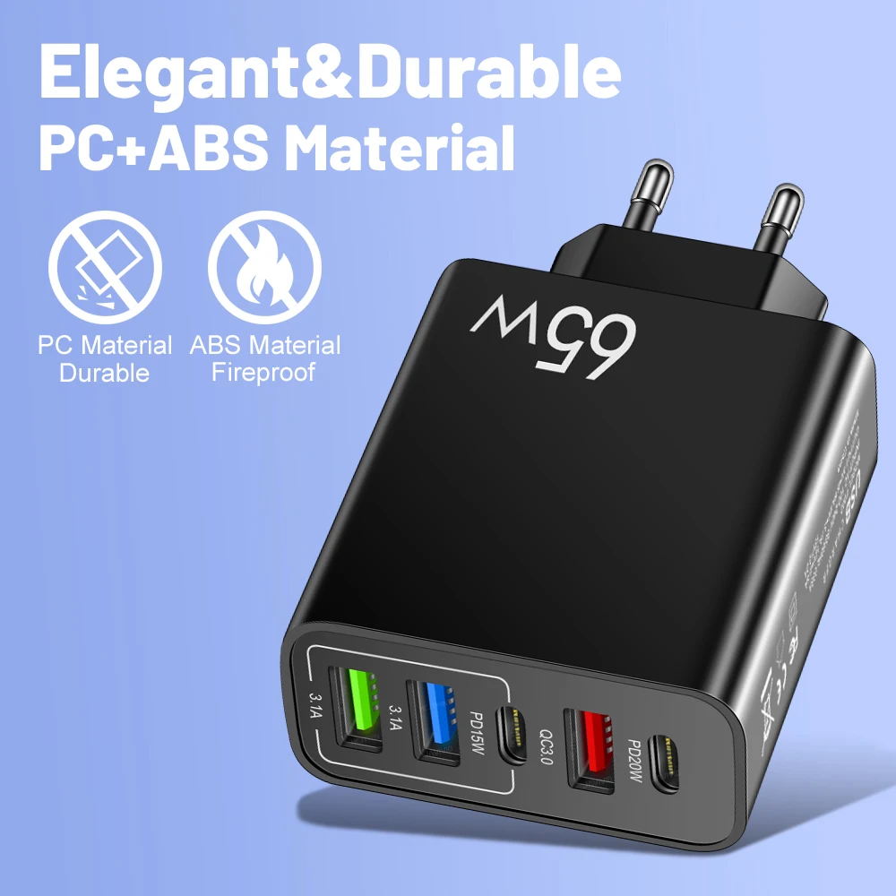 USB Charger 65W Fast Charging Type C Quick Charger 3.0 5 Ports Phone Charger Adapter For iPhone 14 13 Samsung Xiaomi 12 Poco