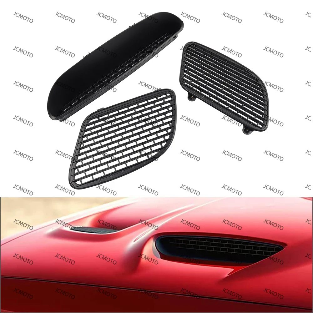 Фото Черный ABS-пластик для Dodge Challenger 2015-2021 годов выпуска, комплект из 3-х частей: верхняя передняя решетка капота с вентиляционными отверстиями. №1