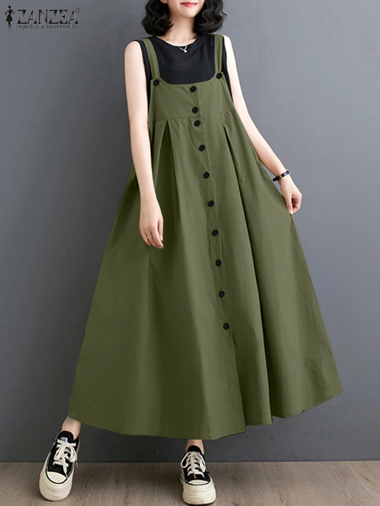 Летний элегантный комбинезон платье ZANZEA женский сарафан без рукавов винтажный