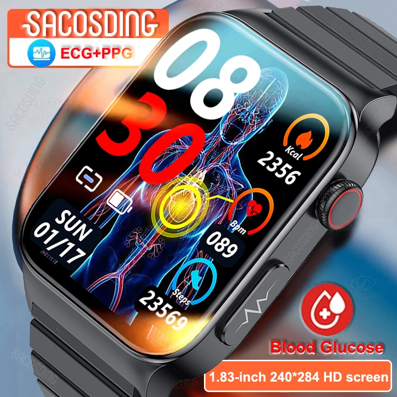 

2023 New Blood Glucose Monitor Health Smart Watch Men ECG+PPG Blood Pressure Measurement IP68 Waterproof Sport SmartWatch Men