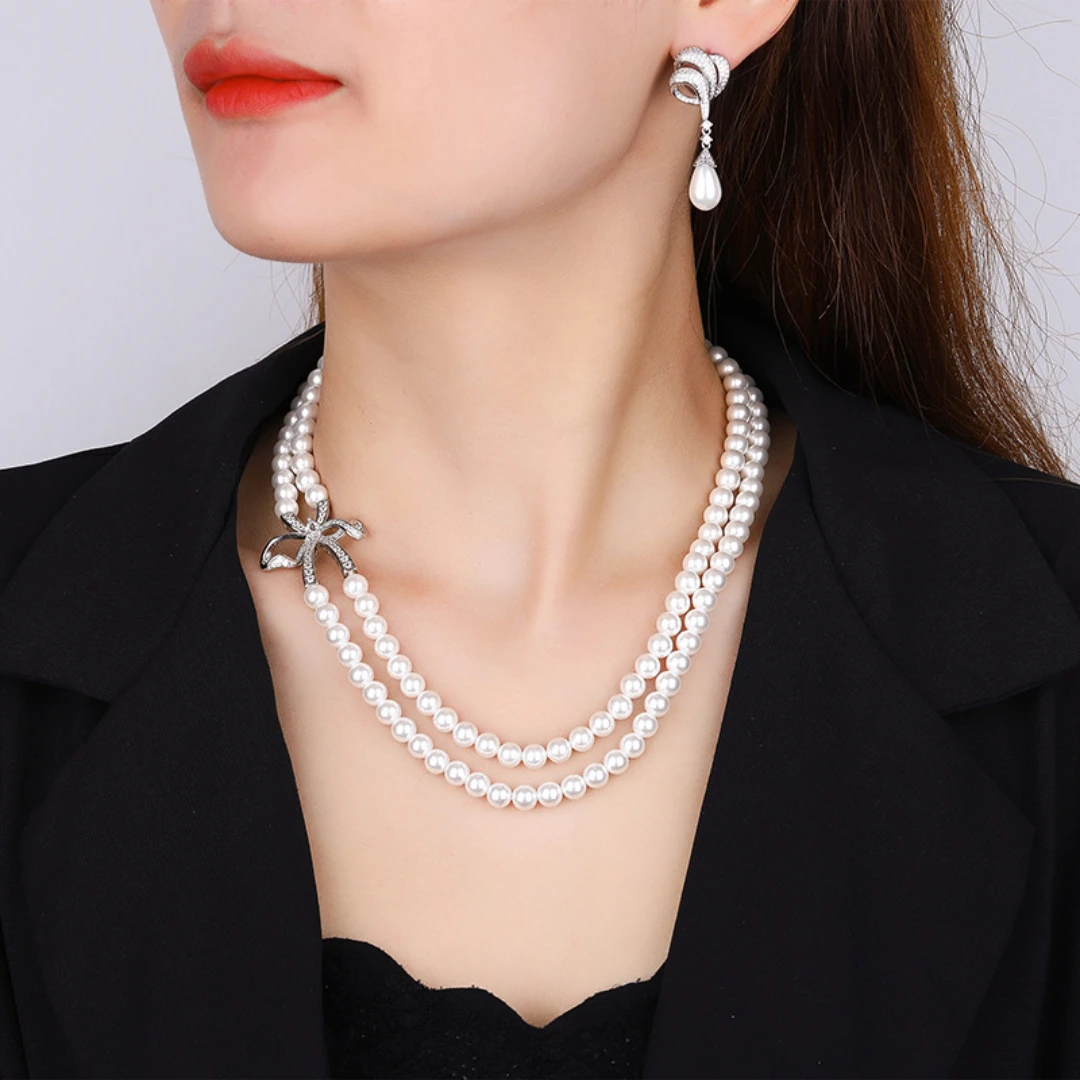 Комплект из колье и серёг серебра 925 пробы с жемчугом 6 5 мм