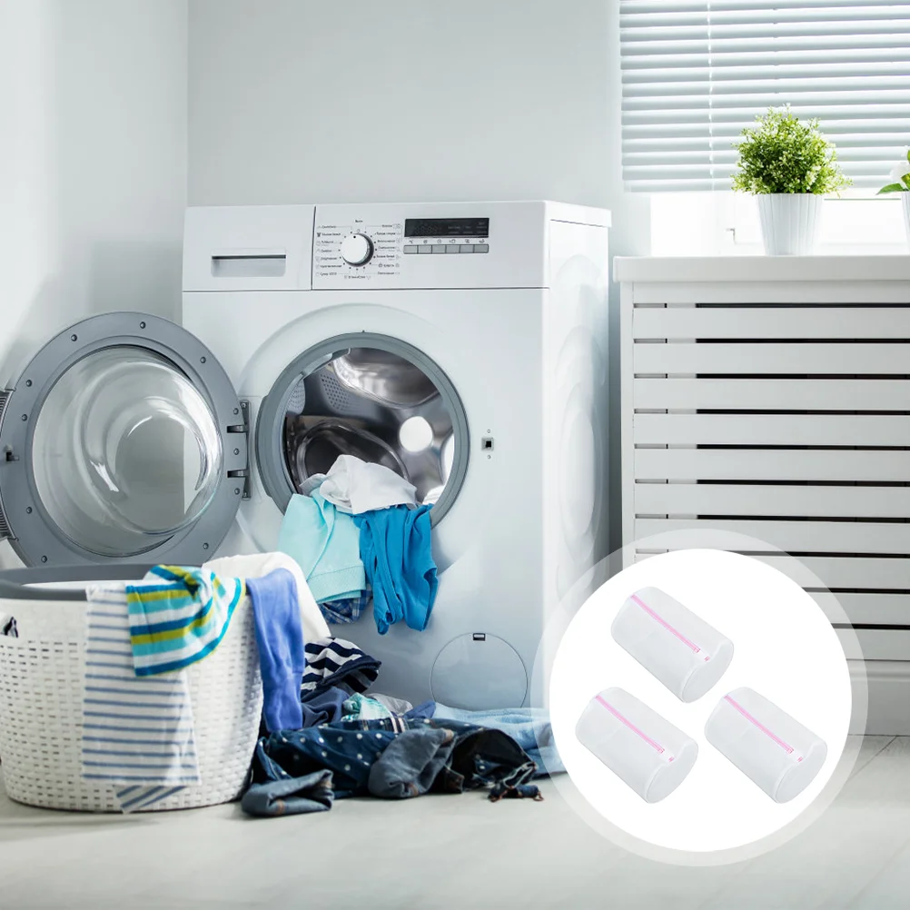 

3pcs Laundry Bags Mesh Wash Bags Cylindrical Washing Machine Zipper Bag