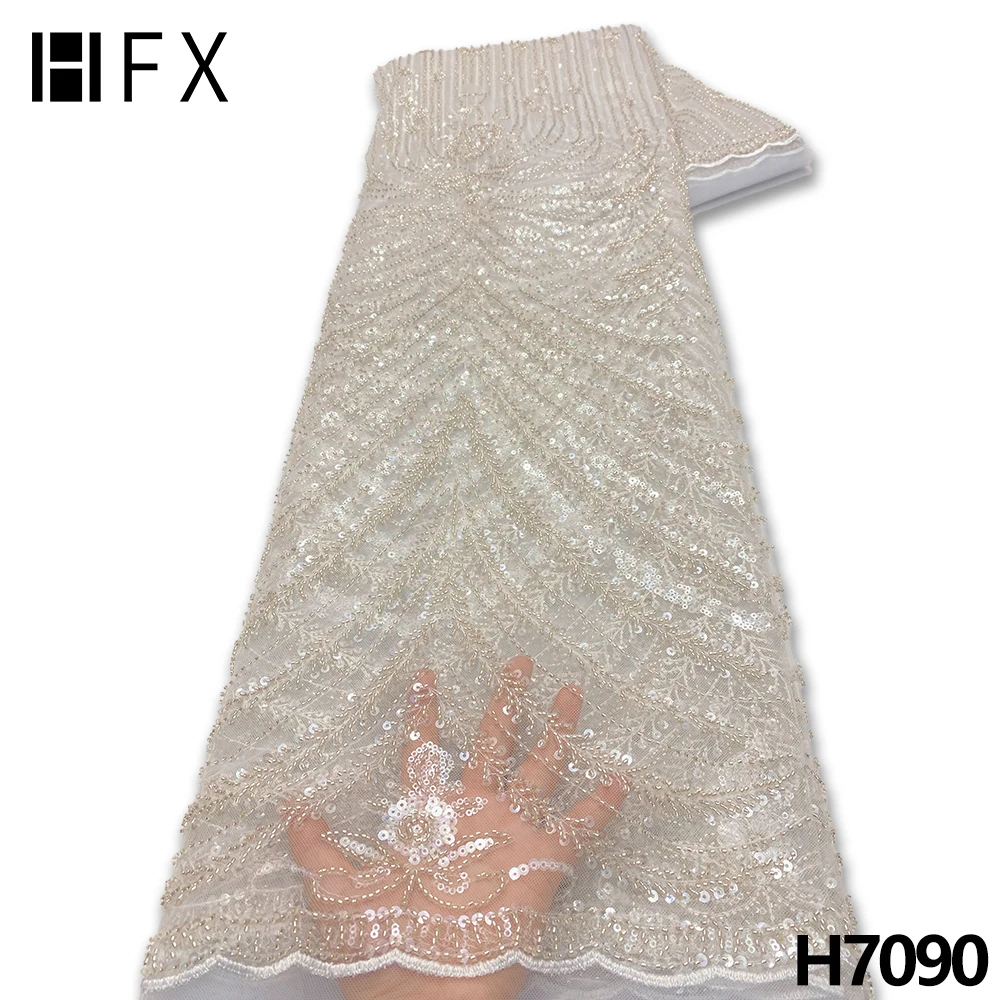 HFX лучшее качество кружевная ткань с блестками из бисера нигерийская сетчатая