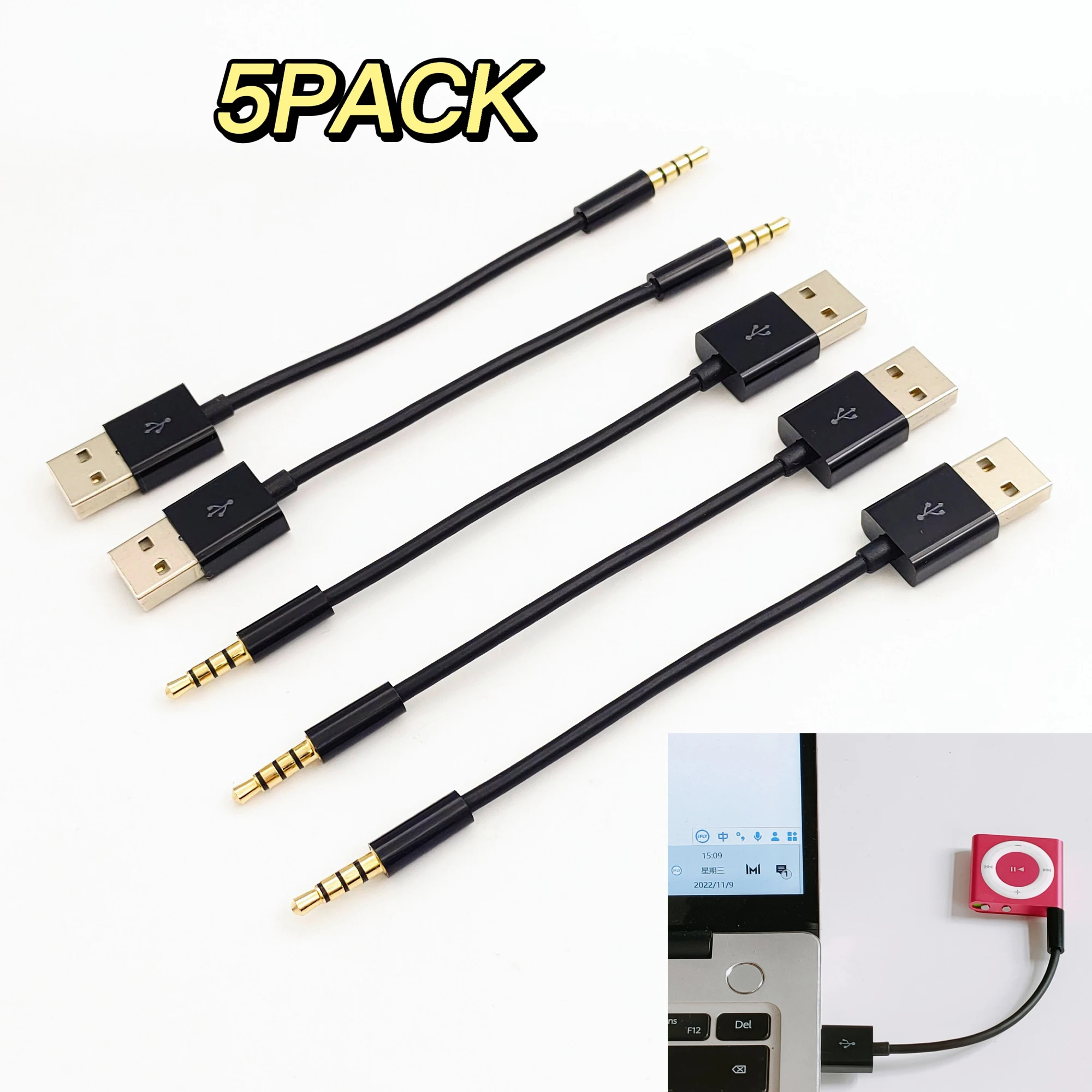 

5 шт./упаковка, USB-кабель для передачи данных для iPod, 3,5 мм