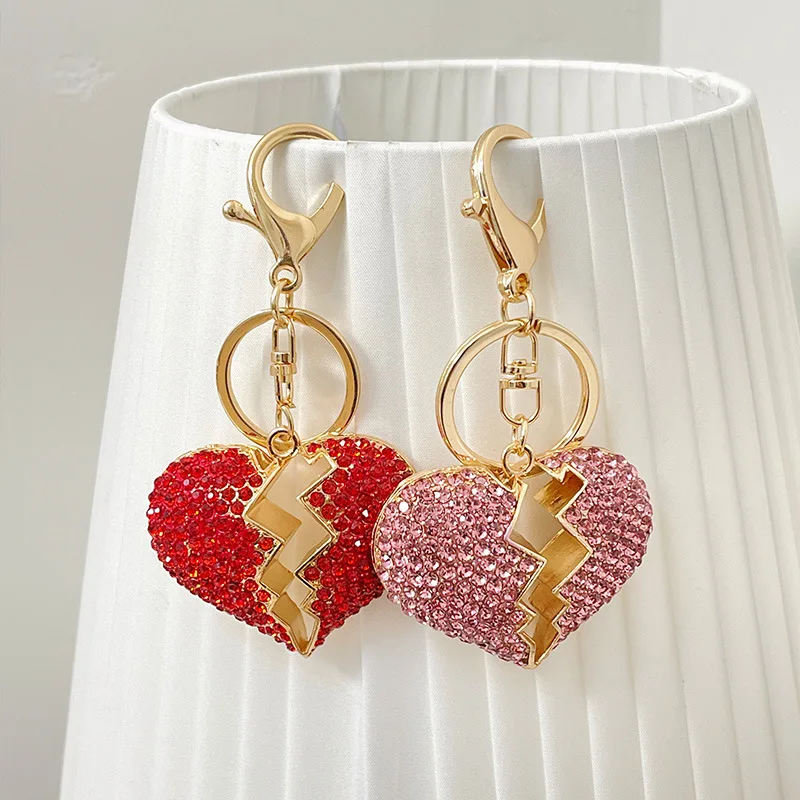 

New Fashion Full Rhinestone Hollow Out Heart Keychains Women Bag Charm Pendant Car Keyrings Female Key Chains Creative Key Rings
