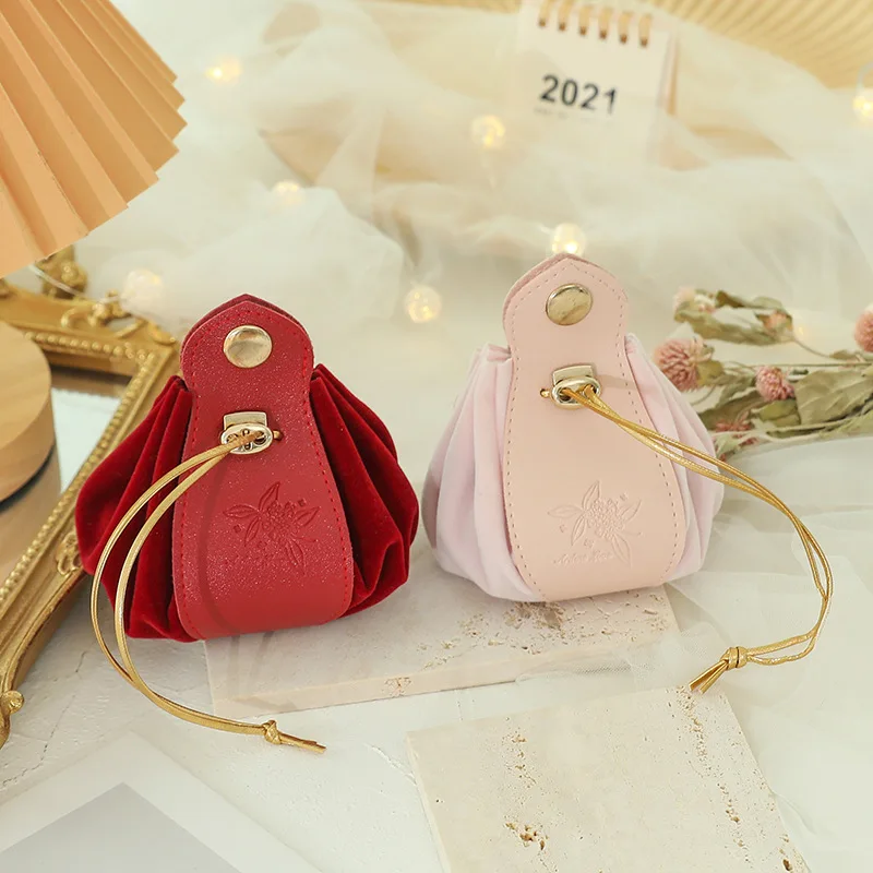 Shell Shape Drawstring Gifts Bag for Wedding Sweets Packaging Leather Flannel Cloth Portable Candy Bag for Birthday Party Decor