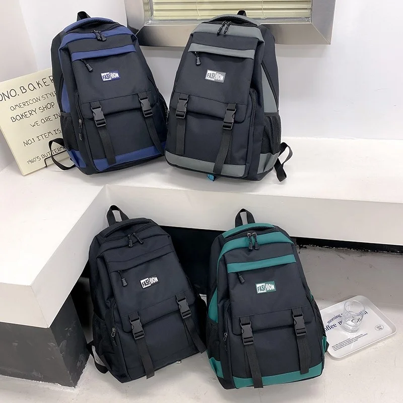 

Fashion Buckle Women Backpack Contrast Color Trend Shcool Bag For Girls Simple Waterproof Student Travel Backpacks 2022