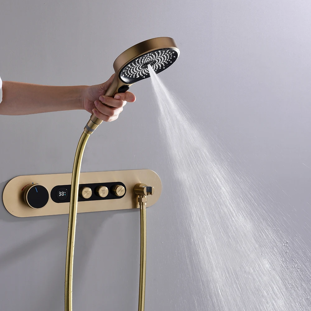 2023 Современный матовый золотой 3-сторонний латунный термостатический цифровой