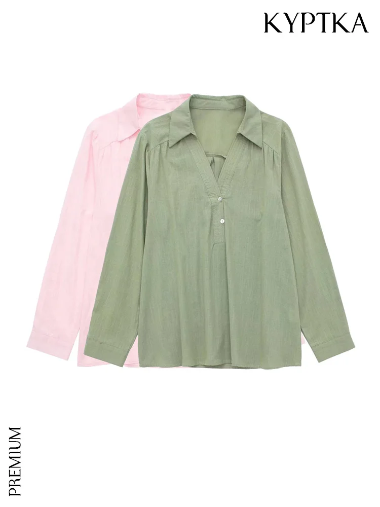 Женские Модные свободные льняные рубашки KYPTKA, винтажные женские блузки на пуговицах с длинным рукавом, шикарные топы