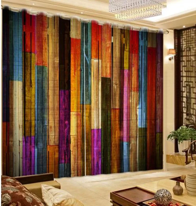 Modern Retro colors Blackout 3D Curtain For Living room Bedroom Printed wood Fashion Window Curtains Decoration