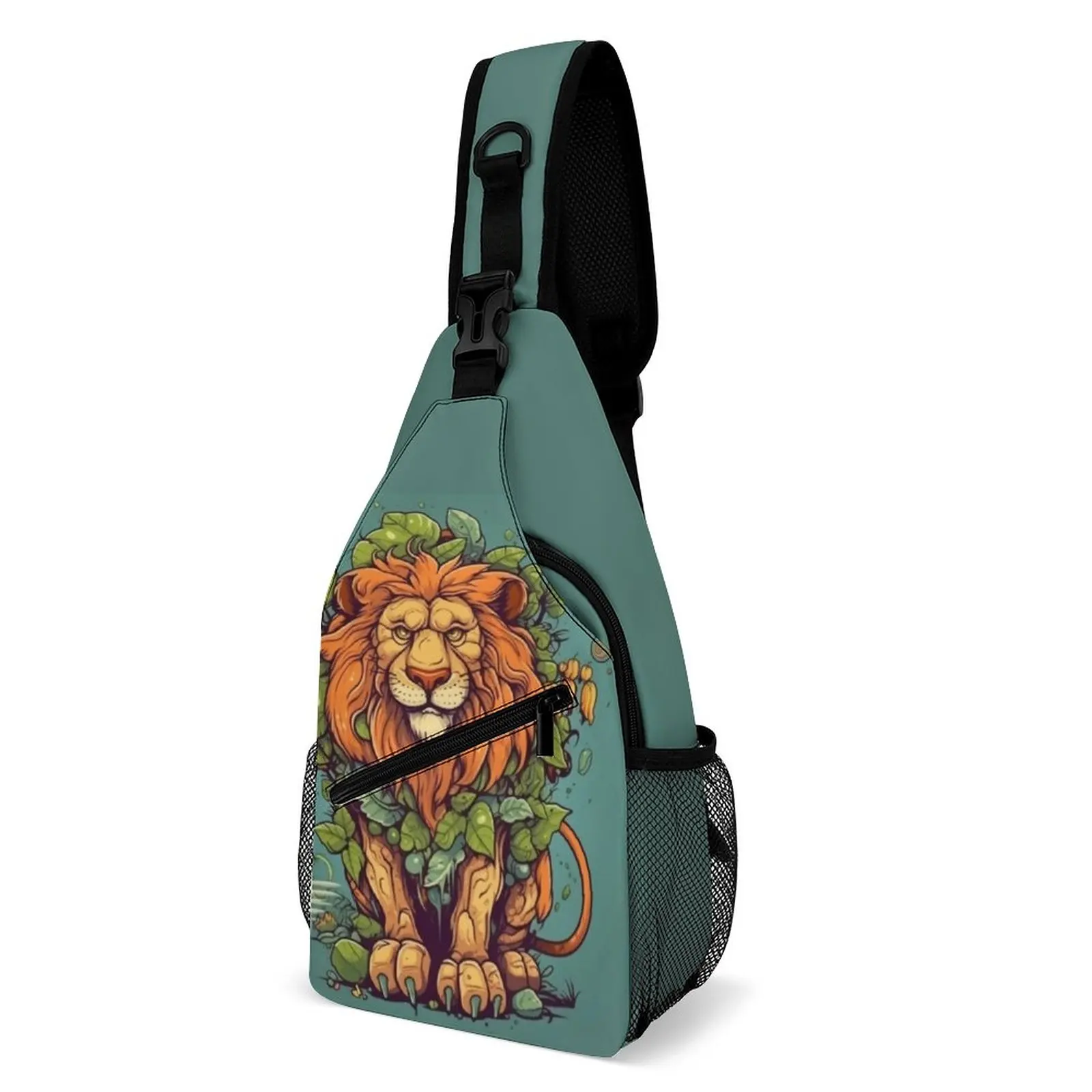

Lion Chest Bags Men Nature Style Cartoon Print Shoulder Bag Fun Phone Small Bag Trip Fishing Sling Bags
