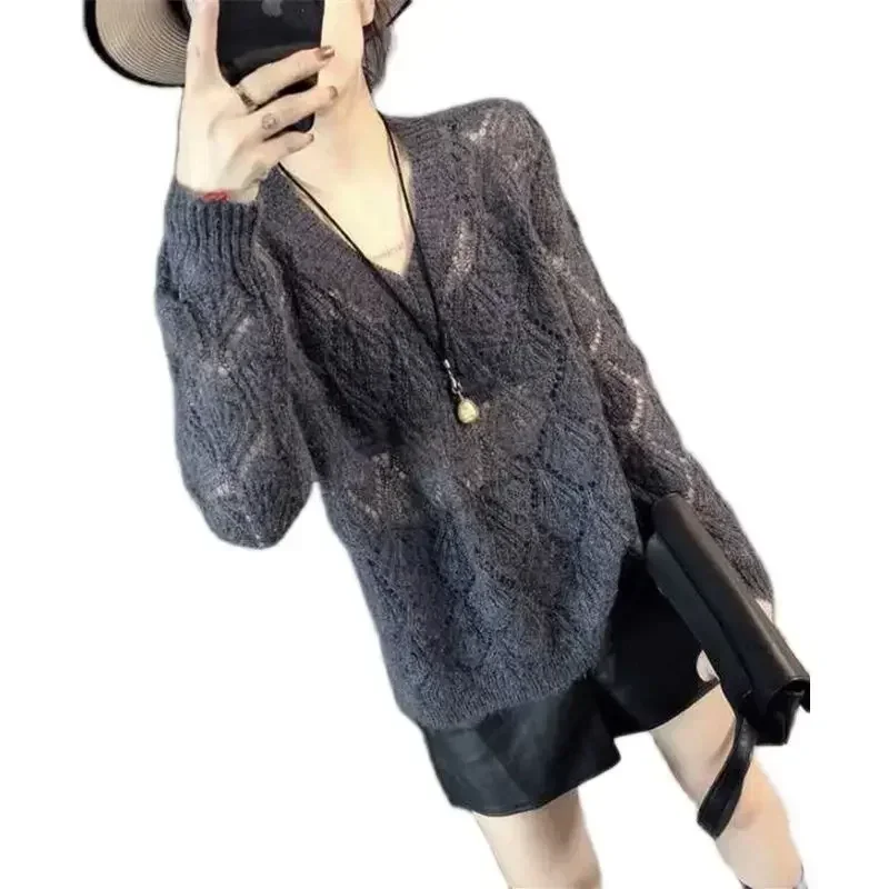 2024 ранняя весна новый свободный и ленивый стильный свитер женский тонкий
