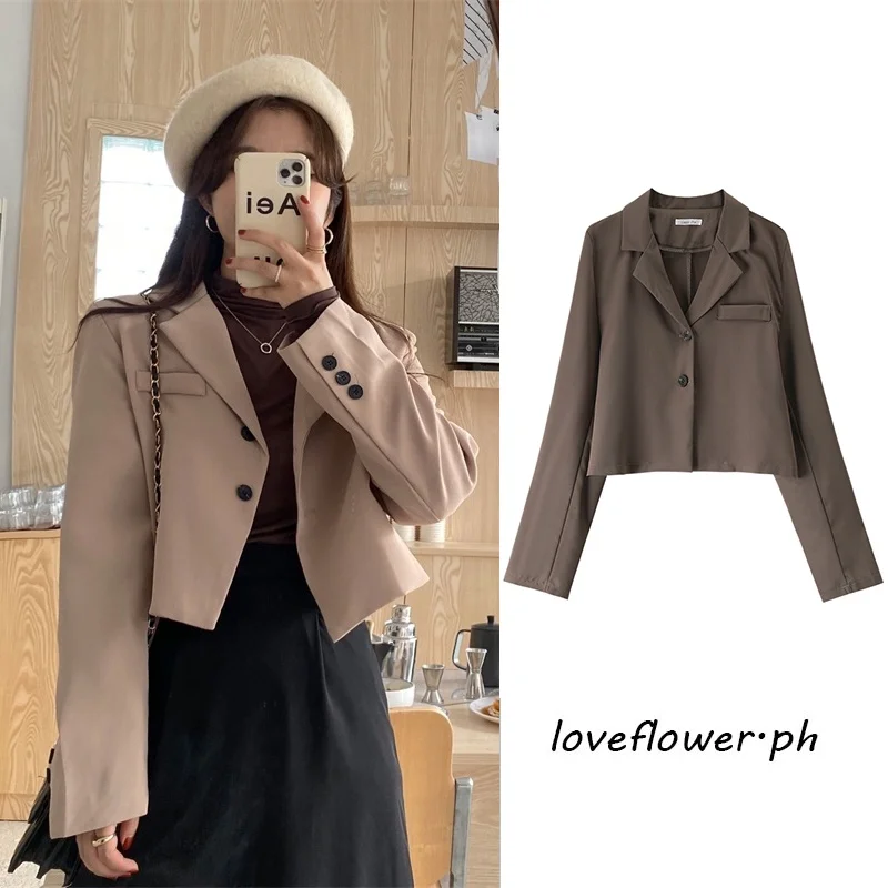 

Женский укороченный блейзер с длинным рукавом, корейская мода