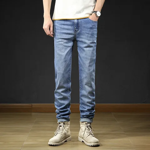 Высокие мужские джинсы 114 см, 120 см, сверхдлинные синие джинсы, Стрейчевые джинсы, модель 42 40, облегающие эластичные большие мужские брюки, прямые брюки