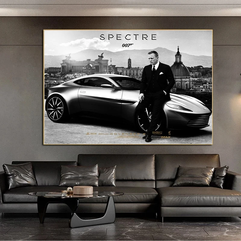 Черно-белый постер из фильма Джеймс Бонд 007 Классическая Ретро Картина на холсте