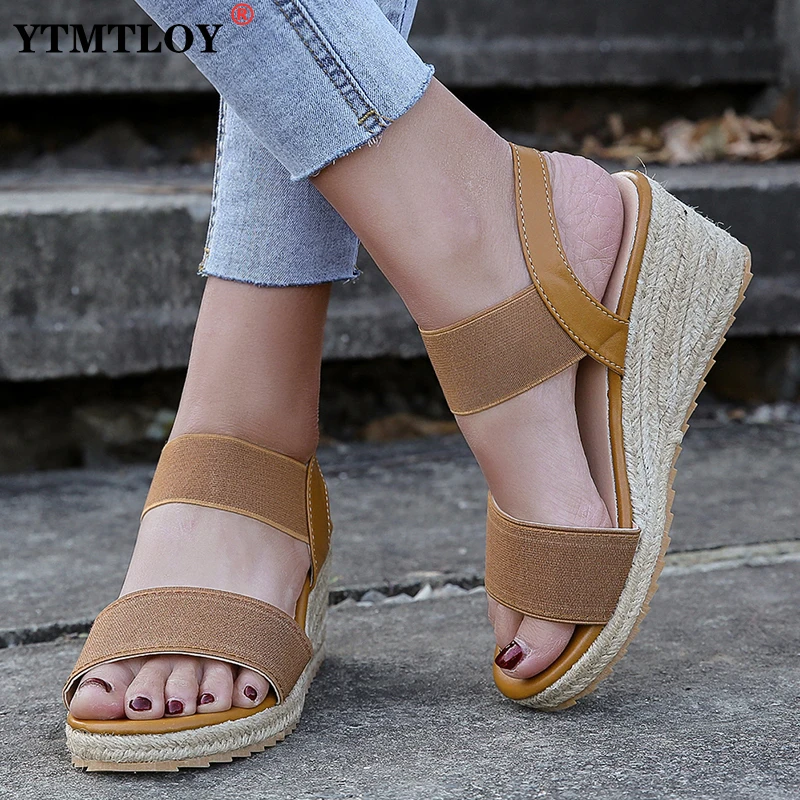 

2022 New Ladies Summer Shoes Ladies Beach PU Elastic Band Wedge Sexy Party Women's Shoes Platform Sandals