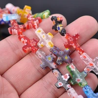 10pcs cross shape 18x13mm mixed flower patterns millefiori glass loose crafts beads lot for diy jewelry making findings